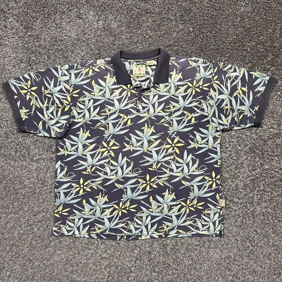 Vintage Thrashed Polo Shirt Sun Faded 80s 90s Leaf Print Distressed Cotton Blue - Picture 7 of 7